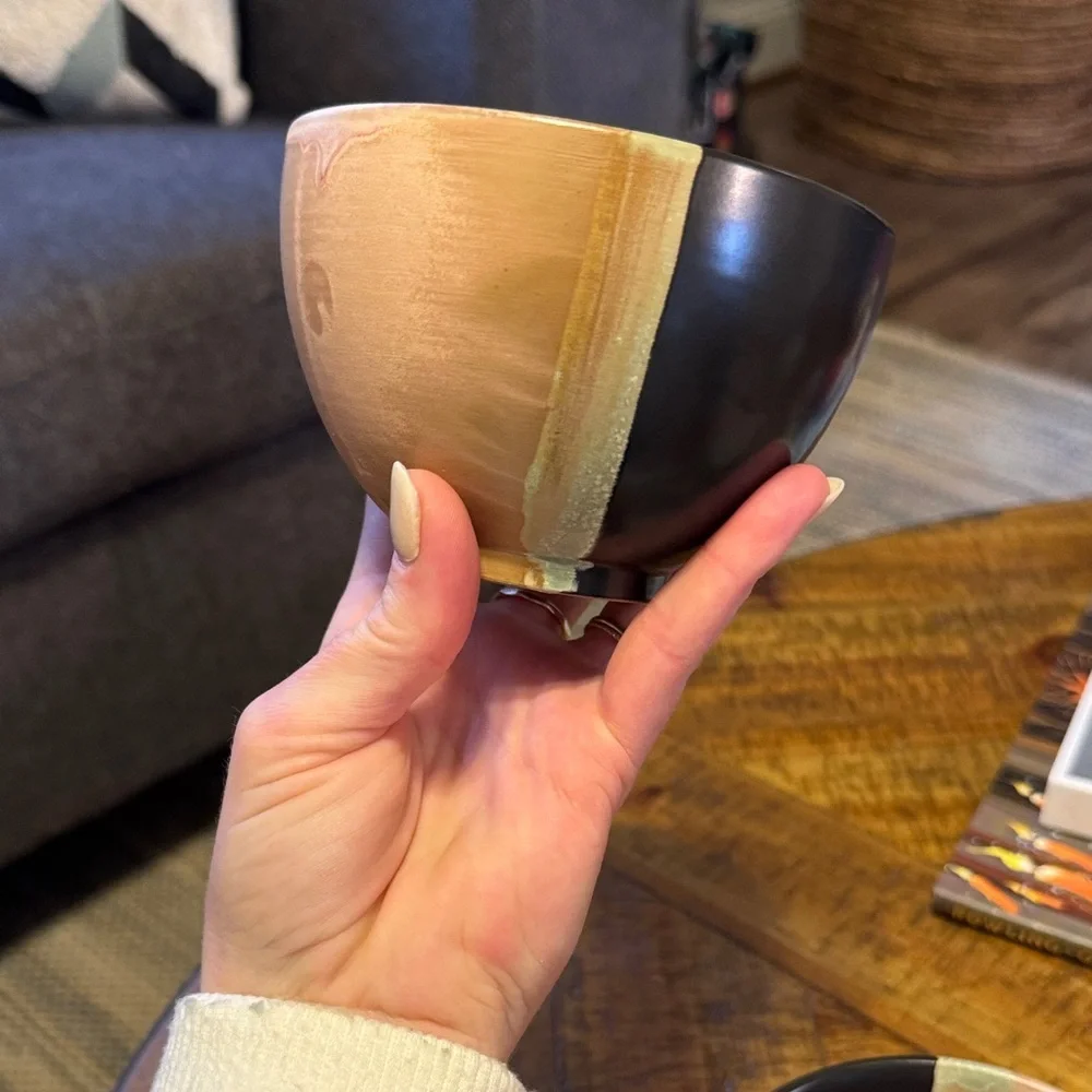 Artisan Ceramic Bowls in Black and Tan